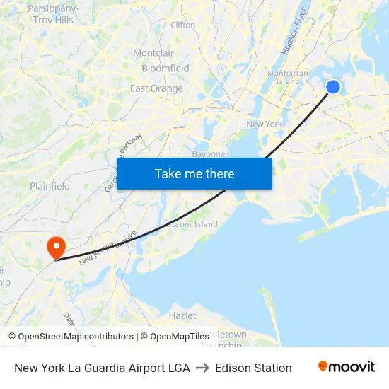 New York La Guardia Airport LGA to Edison Station map