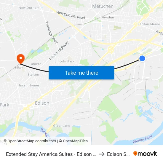 Extended Stay America Suites - Edison - Raritan Center to Edison Station map