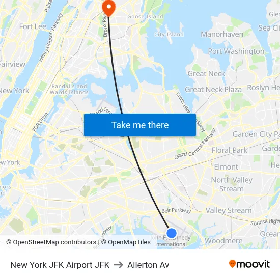 New York JFK Airport JFK to Allerton Av map