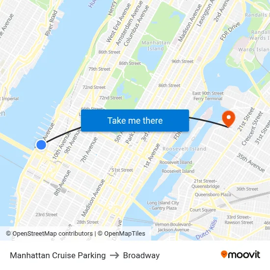 Manhattan Cruise Parking to Broadway map