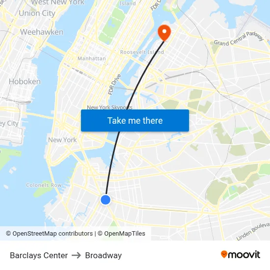 Barclays Center to Broadway map
