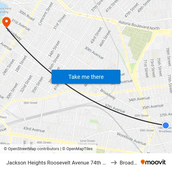 Jackson Heights Roosevelt Avenue 74th Street Station to Broadway map