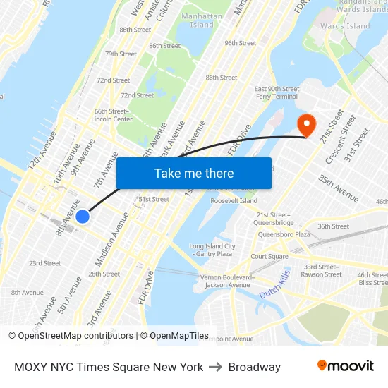 MOXY NYC Times Square New York to Broadway map