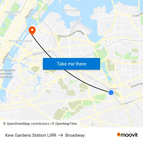 Kew Gardens Station LIRR to Broadway map