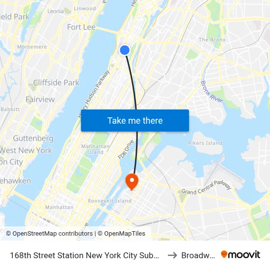 168th Street Station New York City Subway to Broadway map