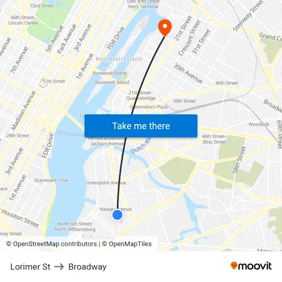 Lorimer St to Broadway map