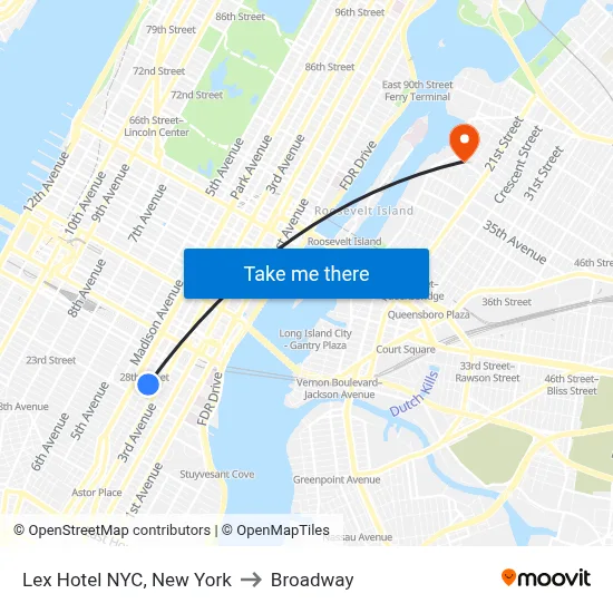 Lex Hotel NYC, New York to Broadway map