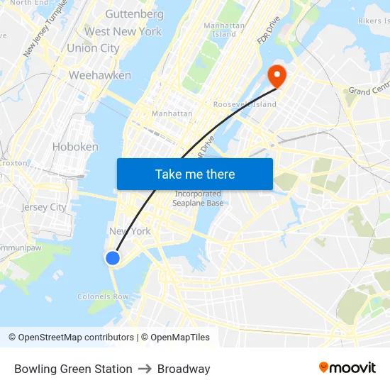 Bowling Green Station to Broadway map