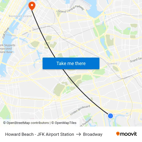 Howard Beach - JFK Airport Station to Broadway map