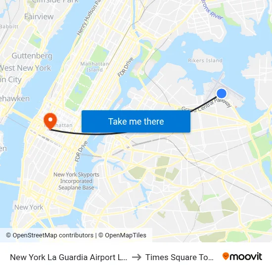 New York La Guardia Airport LGA to Times Square Tower map
