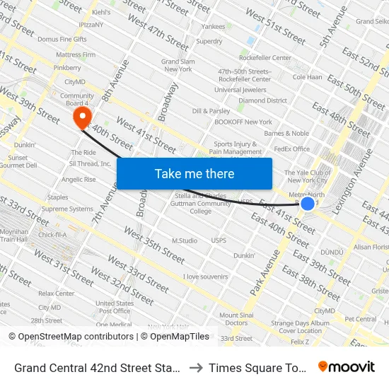 Grand Central 42nd Street Station to Times Square Tower map
