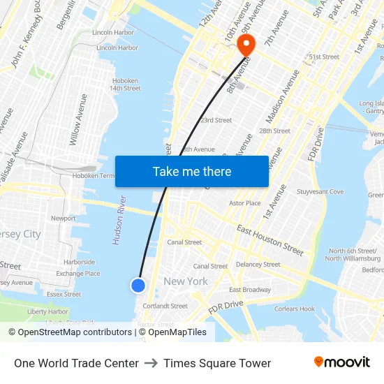 One World Trade Center to Times Square Tower map