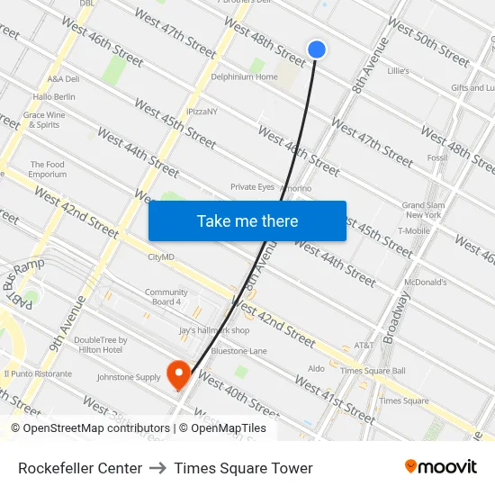 Rockefeller Center to Times Square Tower map