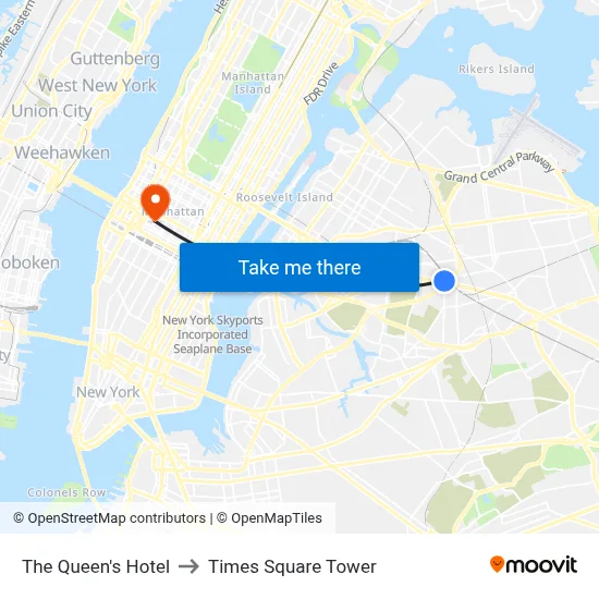 The Queen's Hotel to Times Square Tower map