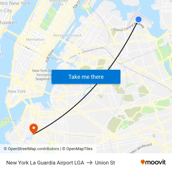 New York La Guardia Airport LGA to Union St map