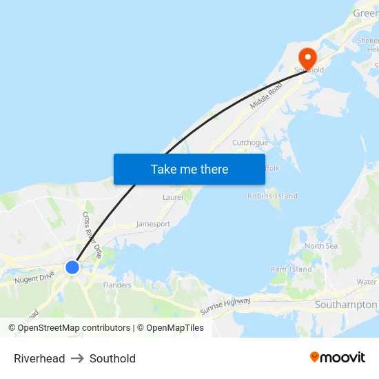Riverhead to Southold map