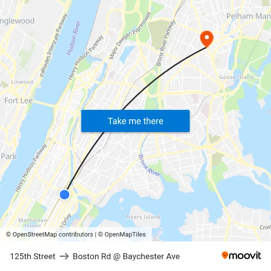 125th Street to Boston Rd @ Baychester Ave map