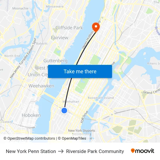 New York Penn Station to Riverside Park Community map