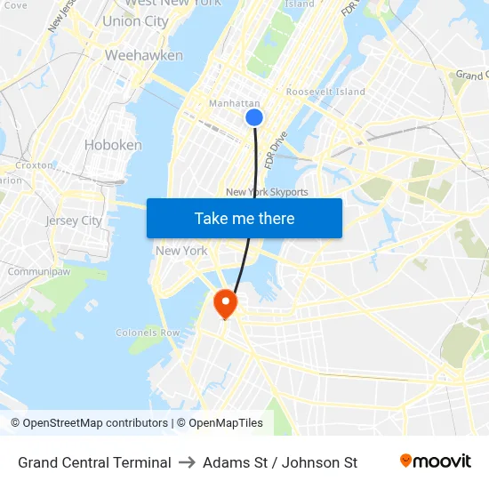 Grand Central Terminal to Adams St / Johnson St map