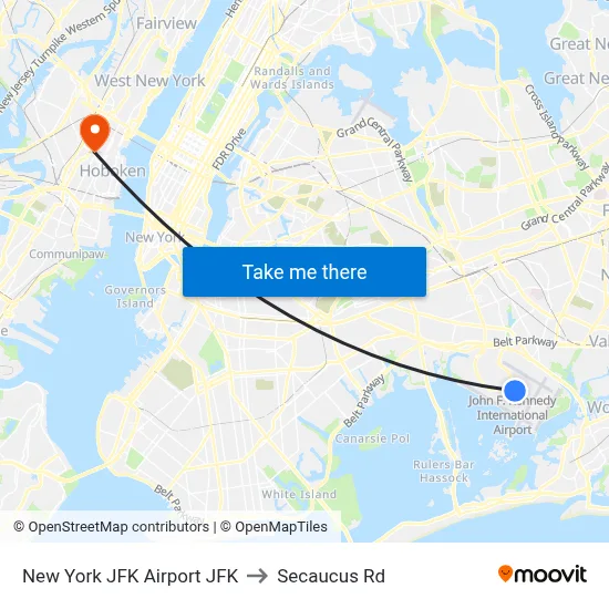 New York JFK Airport JFK to Secaucus Rd map