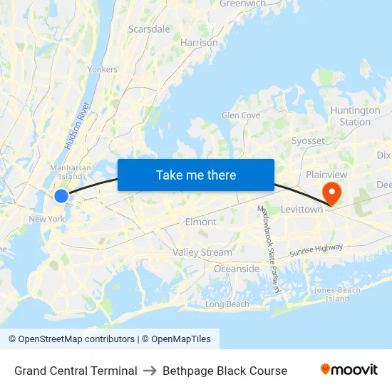 Grand Central Terminal to Bethpage Black Course map