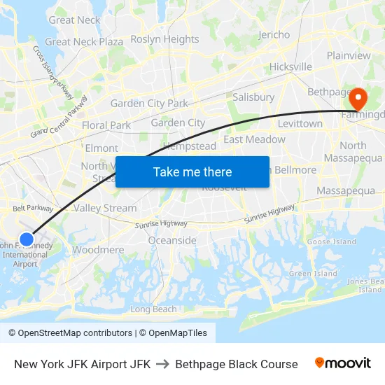 New York JFK Airport JFK to Bethpage Black Course map