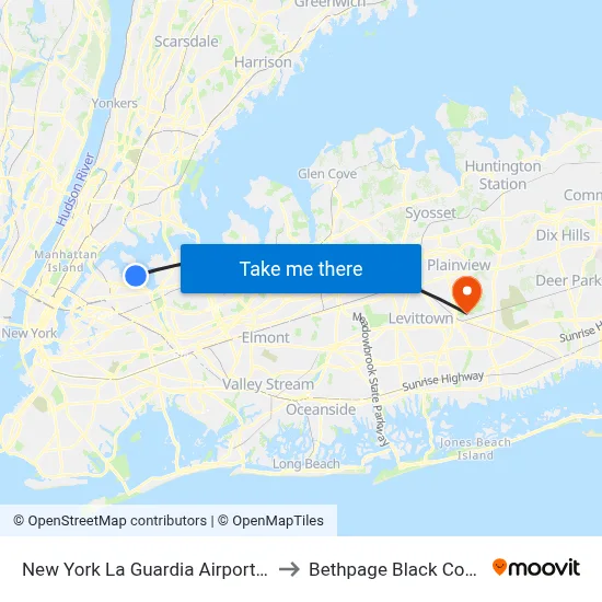New York La Guardia Airport LGA to Bethpage Black Course map