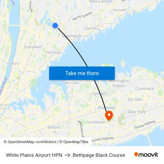 White Plains Airport HPN to Bethpage Black Course map