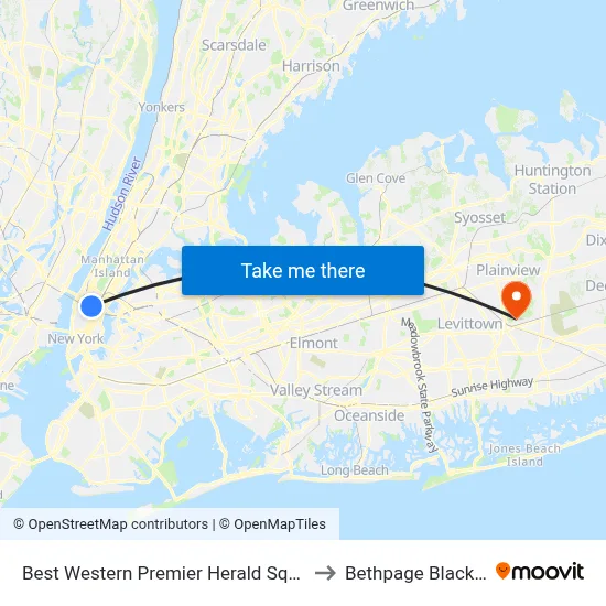 Best Western Premier Herald Square New York to Bethpage Black Course map