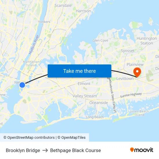 Brooklyn Bridge to Bethpage Black Course map