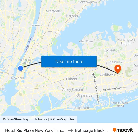 Hotel Riu Plaza New York Times Square to Bethpage Black Course map