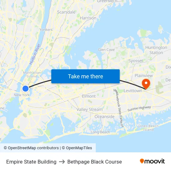 Empire State Building to Bethpage Black Course map