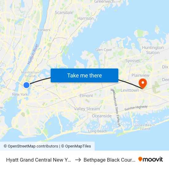 Hyatt Grand Central New York to Bethpage Black Course map