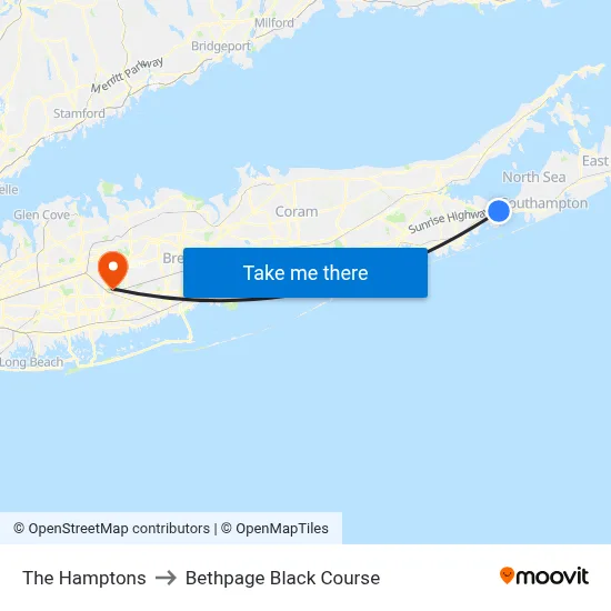 The Hamptons to Bethpage Black Course map
