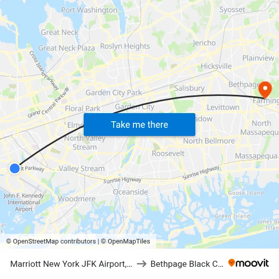 Marriott New York JFK Airport, Queens to Bethpage Black Course map