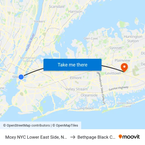 Moxy NYC Lower East Side, New York to Bethpage Black Course map