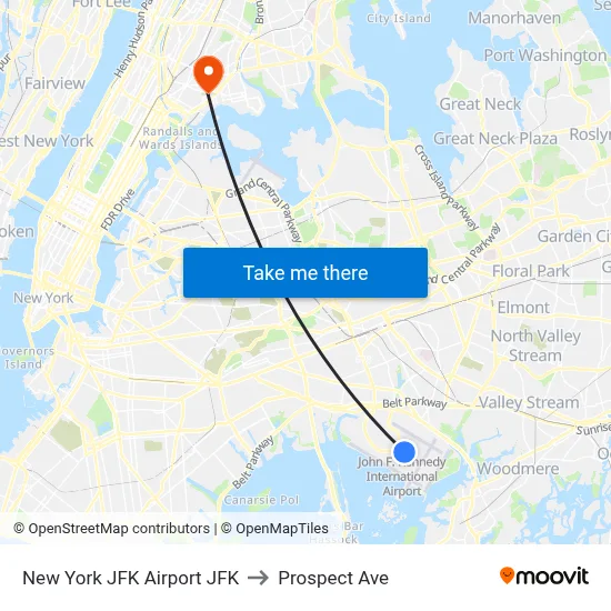 New York JFK Airport JFK to Prospect Ave map