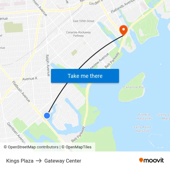 Kings Plaza to Gateway Center map