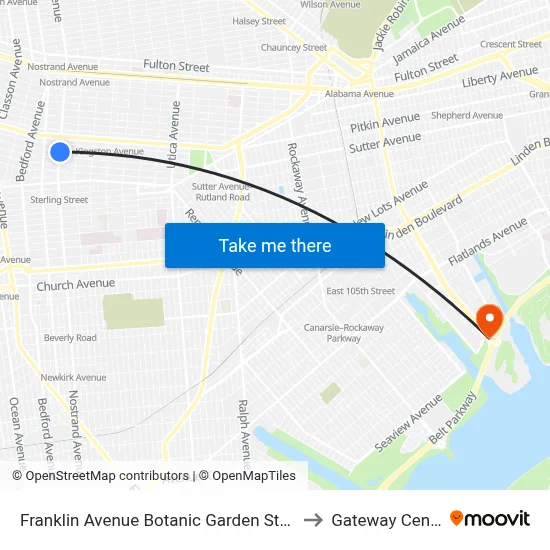Franklin Avenue Botanic Garden Station to Gateway Center map