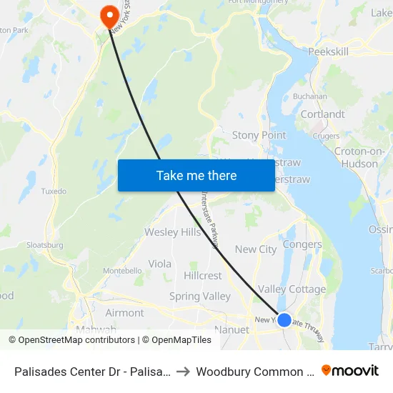 Palisades Center Dr - Palisades Center Mall Lot J to Woodbury Common Premium Outlets map