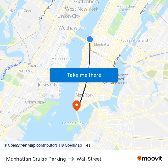 Manhattan Cruise Parking to Wall Street map