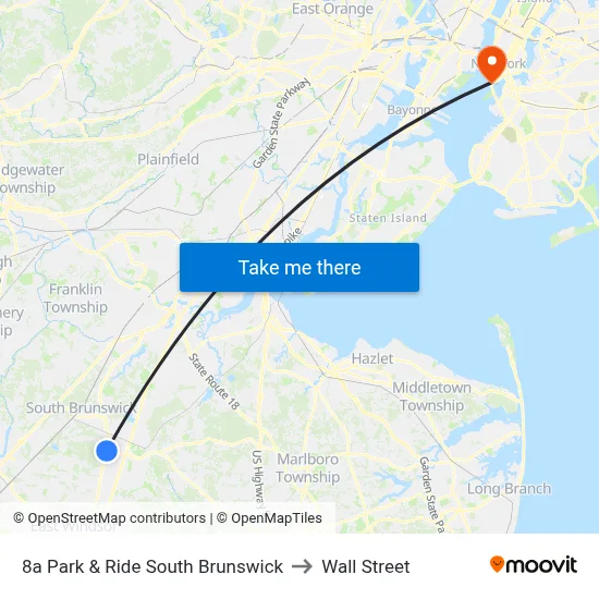 8a Park & Ride South Brunswick to Wall Street map