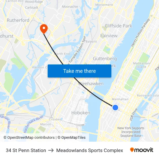 34 St Penn Station to Meadowlands Sports Complex map