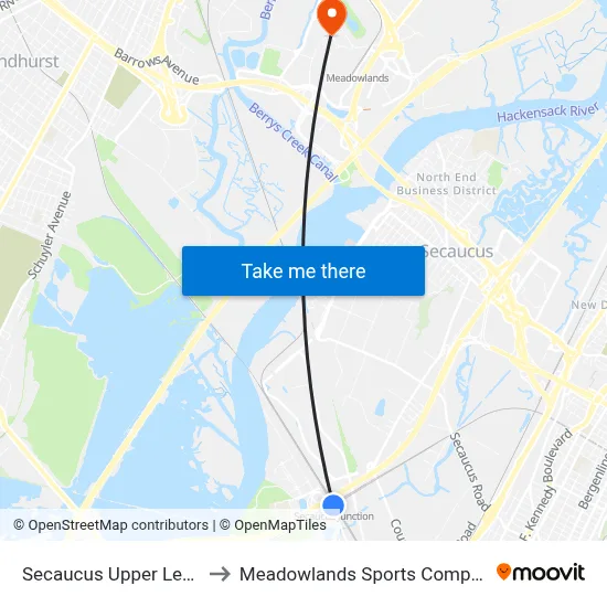 Secaucus Upper Level to Meadowlands Sports Complex map
