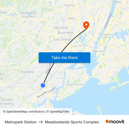 Metropark Station to Meadowlands Sports Complex map