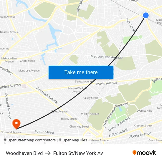 Woodhaven Blvd to Fulton St/New York Av map