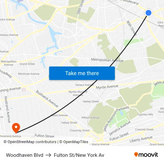 Woodhaven Blvd to Fulton St/New York Av map