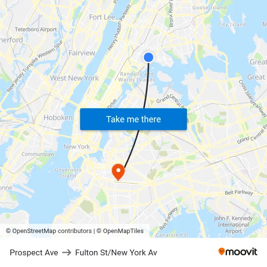Prospect Ave, Bronx (BRONX), <B>NY</B> 10455 to Fulton St/New York Av map