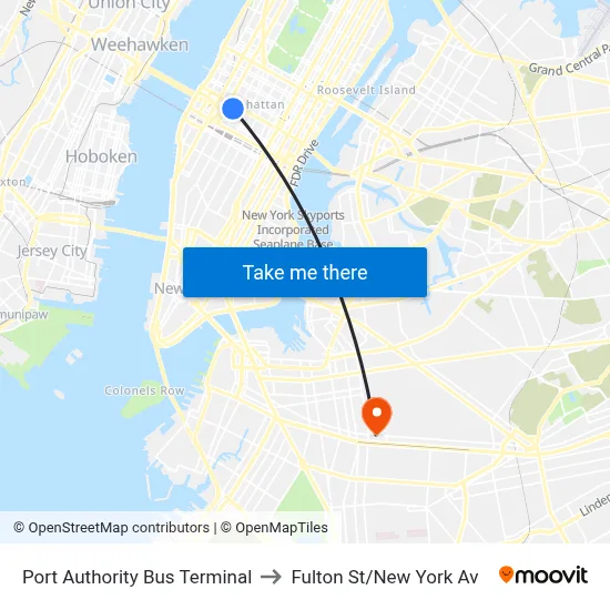 Port Authority Bus Terminal to Fulton St/New York Av map