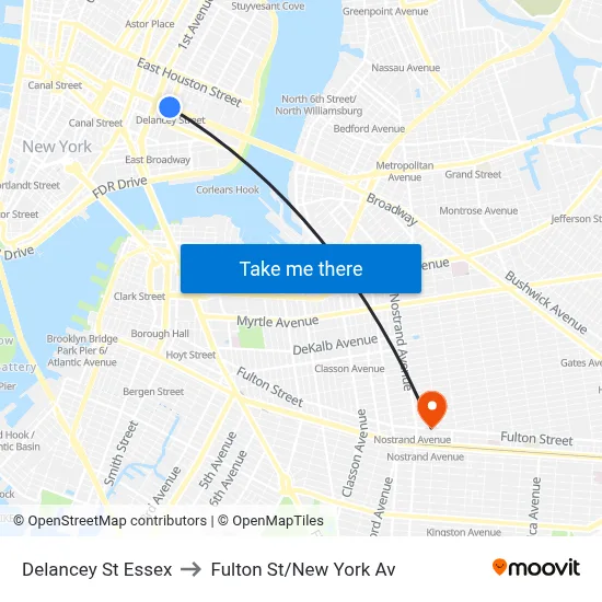 Delancey St Essex, New York, NY 10002 to Fulton St/New York Av map